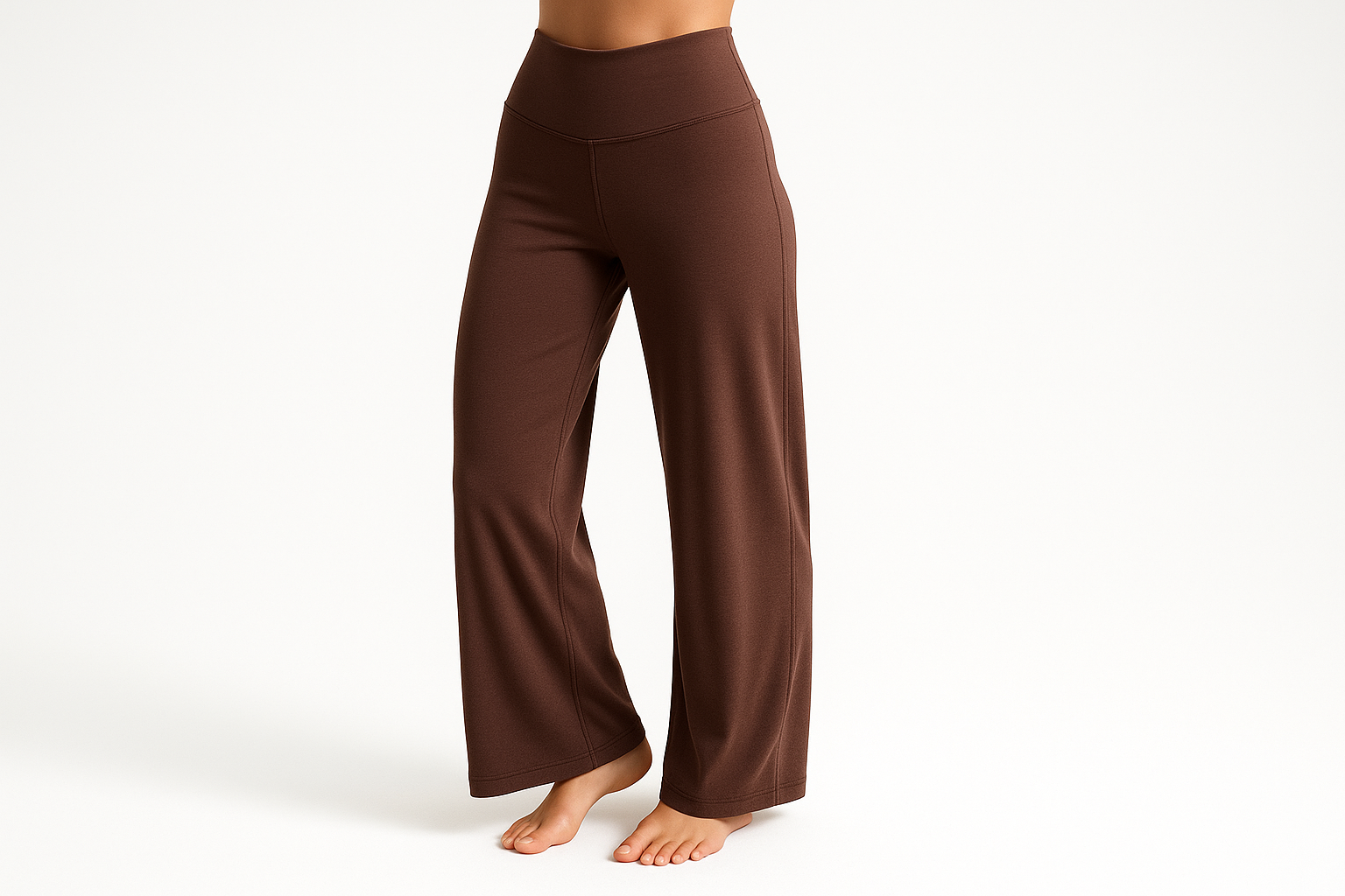 yoga pants in chocolate flowy but straight leg and flattering